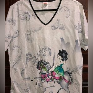 AdOrAbLe “Betty Boop on a Carousel” Sz 2x Scrub Top Nursing Uniform